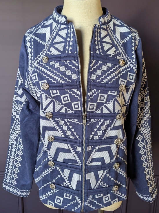 Savanna Jane Jackets & Blazers - Savanna Jane Navy & White Embroidered Bomber Jacket
